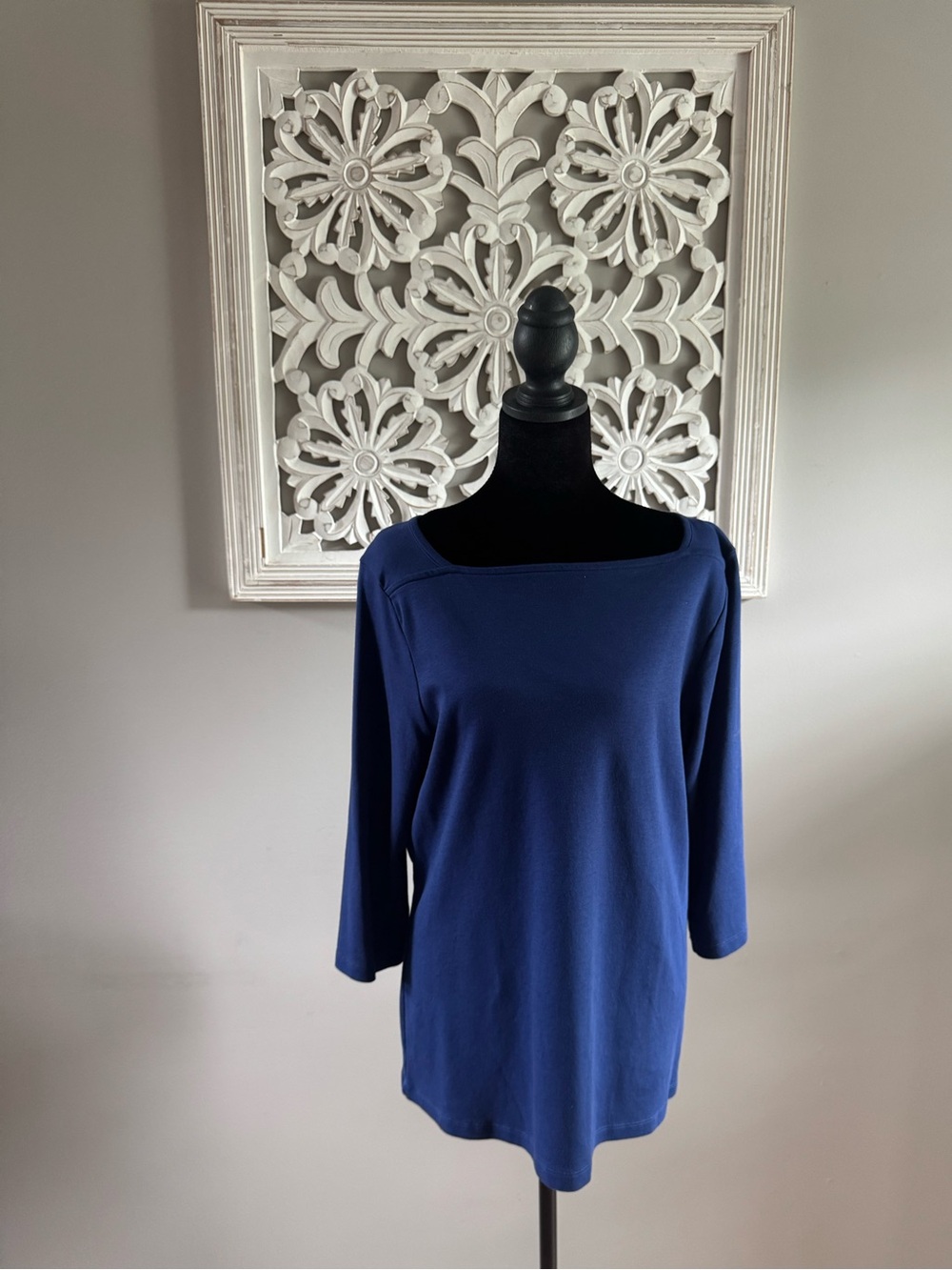 Issac Mizrahi Essentials Navy Boatneck Long Sleeve Top
